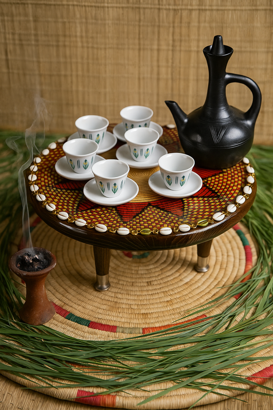 Handcrafted Ethiopian Rekebot – Red & Gold Sunburst Design