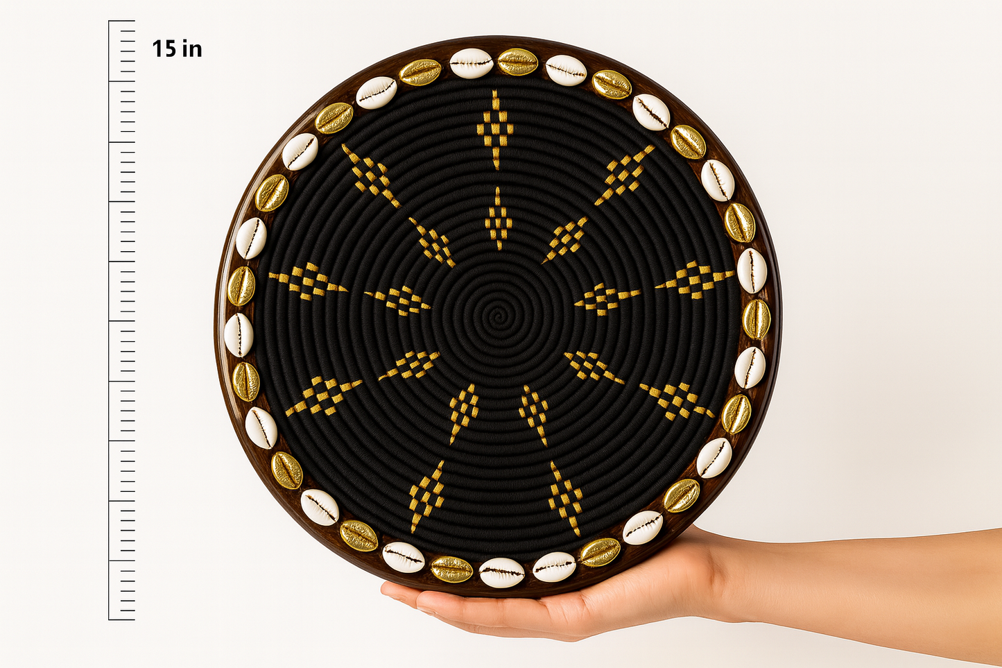 Handcrafted Ethiopian Rekebot – Black & Gold Starburst Pattern