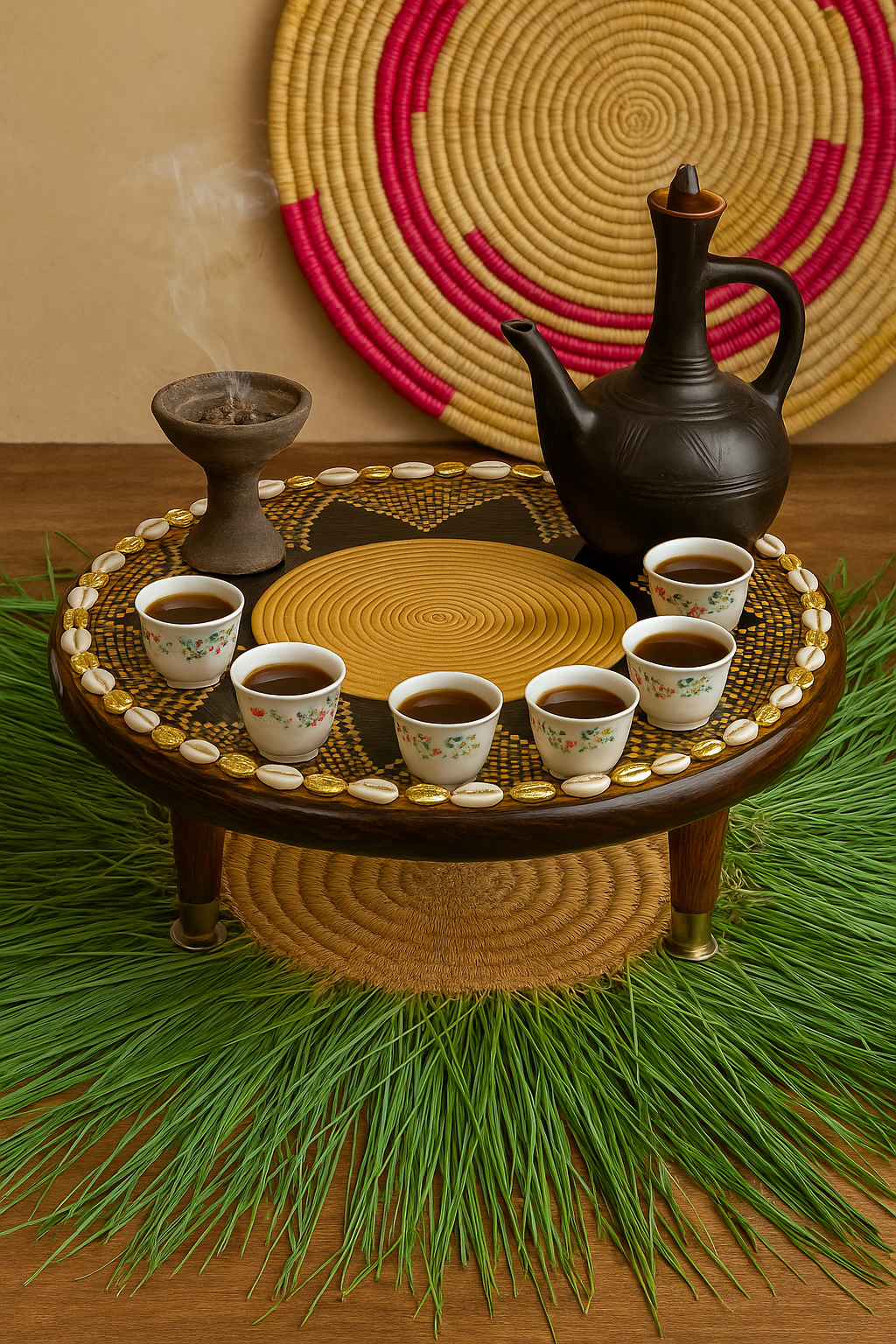Handcrafted Ethiopian Rekebot – Black & Gold Petal Design