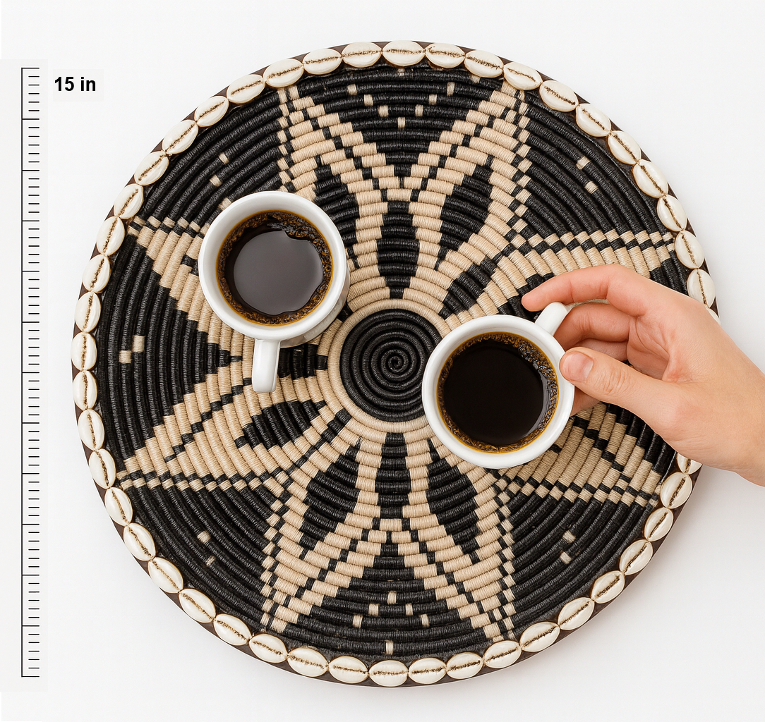 Handcrafted Ethiopian Rekebot – Black & White Floral Weave