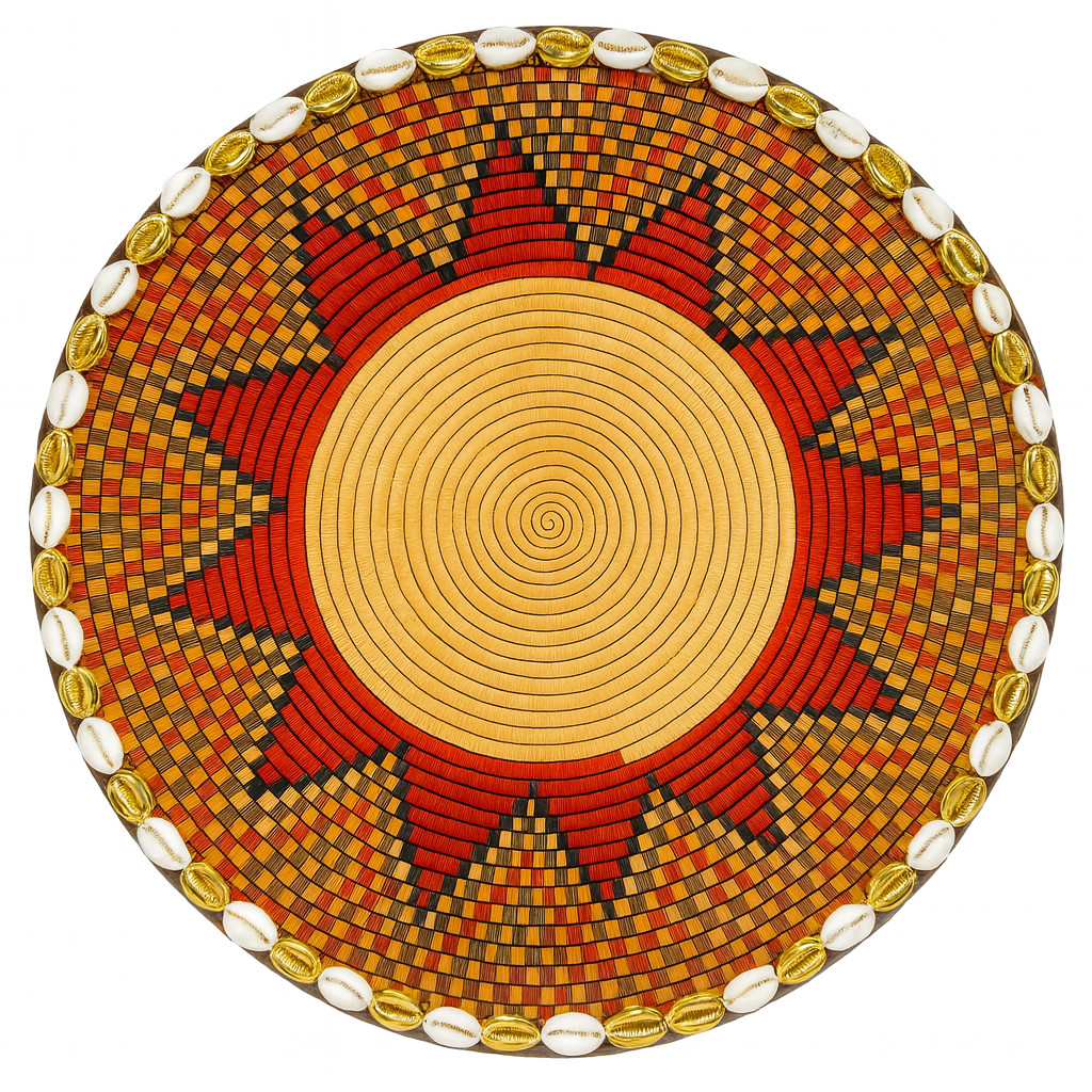 Handcrafted Ethiopian Rekebot – Red & Gold Sunburst Design