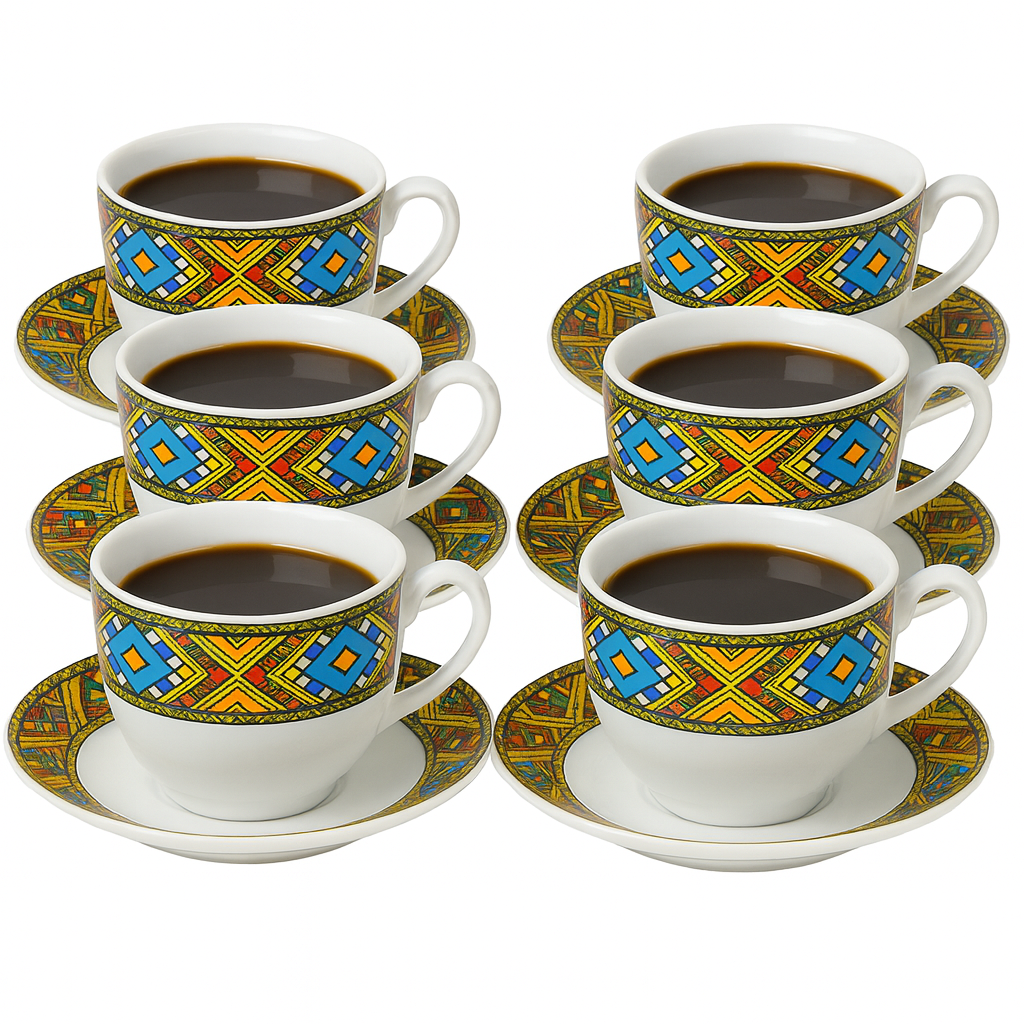 Ethiopian Traditional Classic Sheba Art Coffee Cup Set Sini